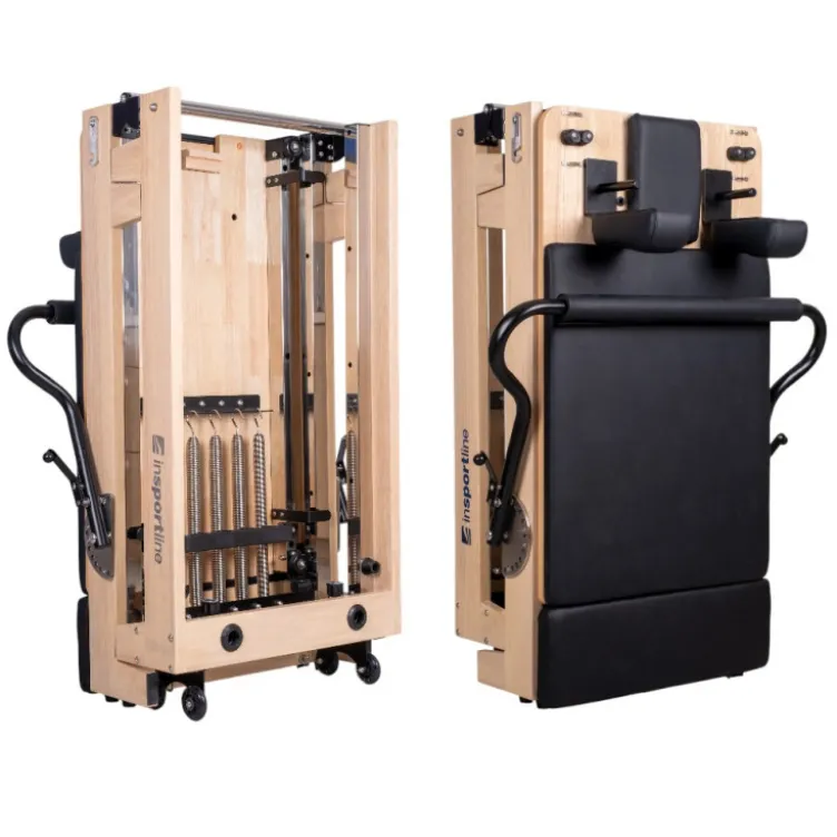 Pilates Reformer professionnel pliable en bois de chêne massif avec réglages multiples et résistance à ressorts