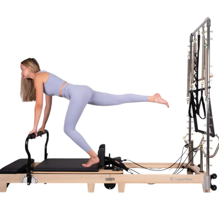 Pilates Reformer professionnel pliable en bois de chêne massif avec réglages multiples et résistance à ressorts