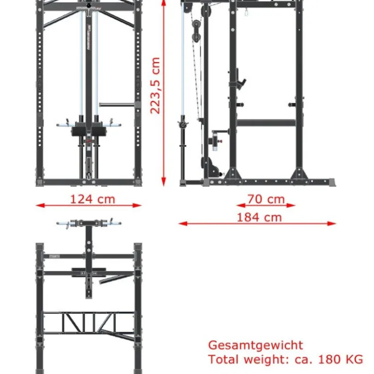 Power cage avec poulie haute et basse et barre de traction