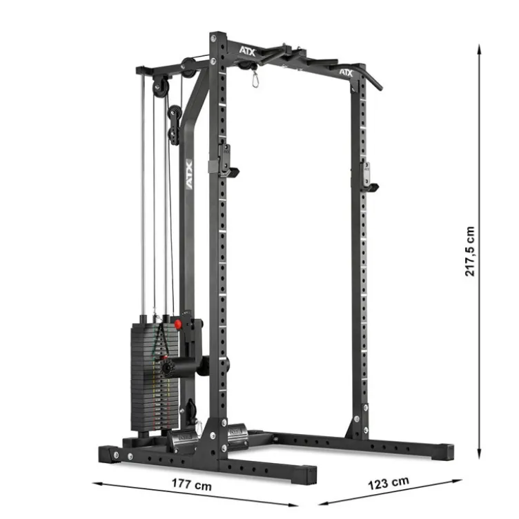 Power Half Rack de musculation ATX avec colonne de poids 115 kg et crochets en J - Série 600