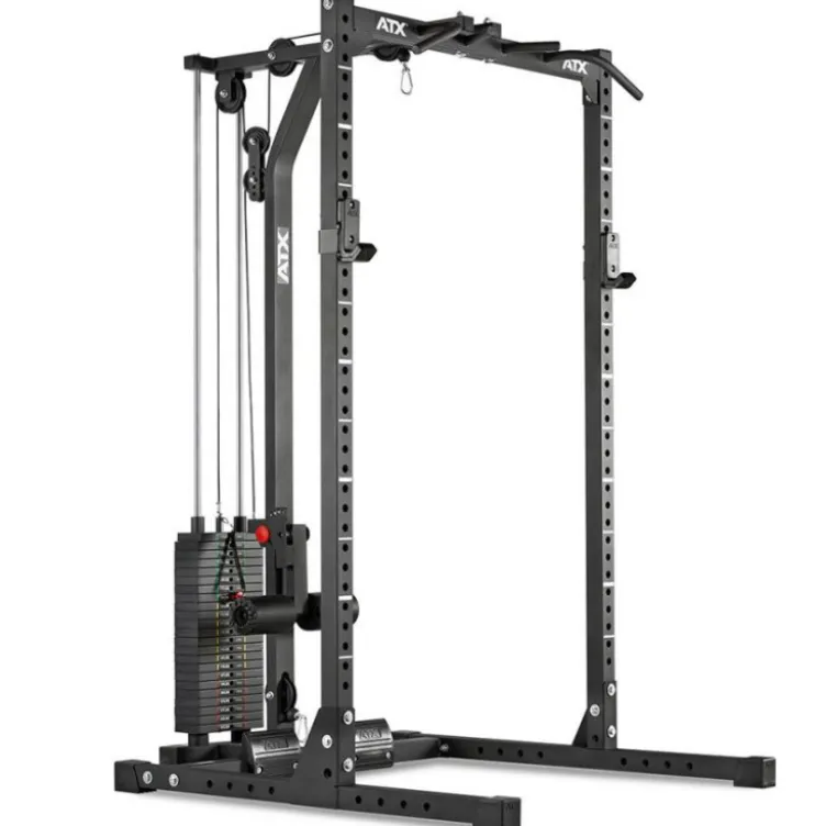 Power Half Rack de musculation ATX avec colonne de poids 115 kg et crochets en J - Série 600
