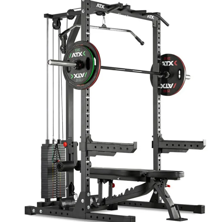 Power Half Rack de musculation ATX avec colonne de poids 115 kg et crochets en J - Série 600