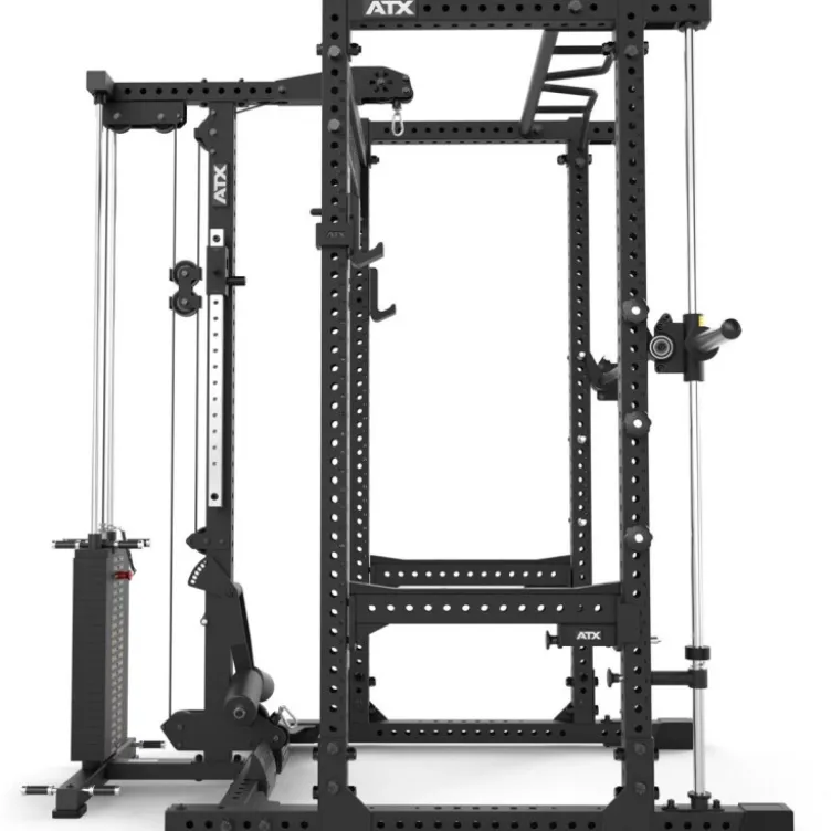 Power rack à squat ATX avec barre guidée et poulie à colonne de poids de 125 kg - Rack complet Série 700