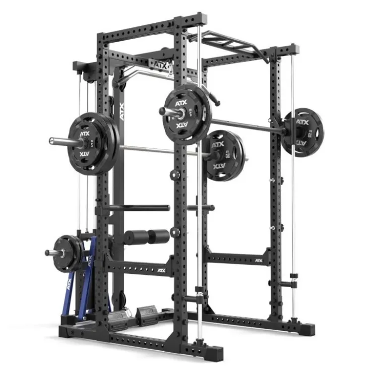 Power rack à squat ATX série 600 en 195 ou 215 cm avec option barre guidée et poulie à charge libre - Barres à dips incluses