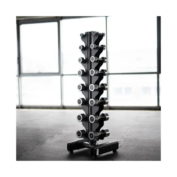 Rack complet de musculation avec 8 paires d'haltères rond en acier de 1 à 8 kg - Espace sportif professionnel