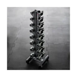 Rack complet de musculation avec 8 paires d'haltères rond en acier de 1 à 8 kg - Espace sportif professionnel