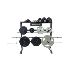Rack de rangement musculation complet pour disques de poids, barres et haltères