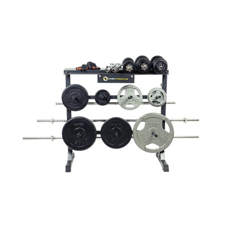 Rack de rangement musculation complet pour disques de poids, barres et haltères