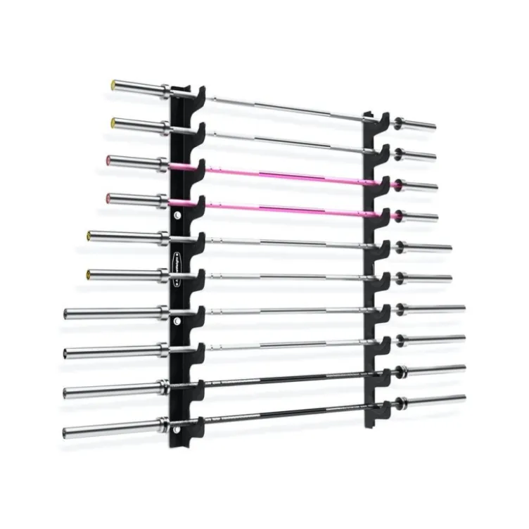 Rack de stockage à fixation mural et longueur adaptable pour 10 barres de musculation