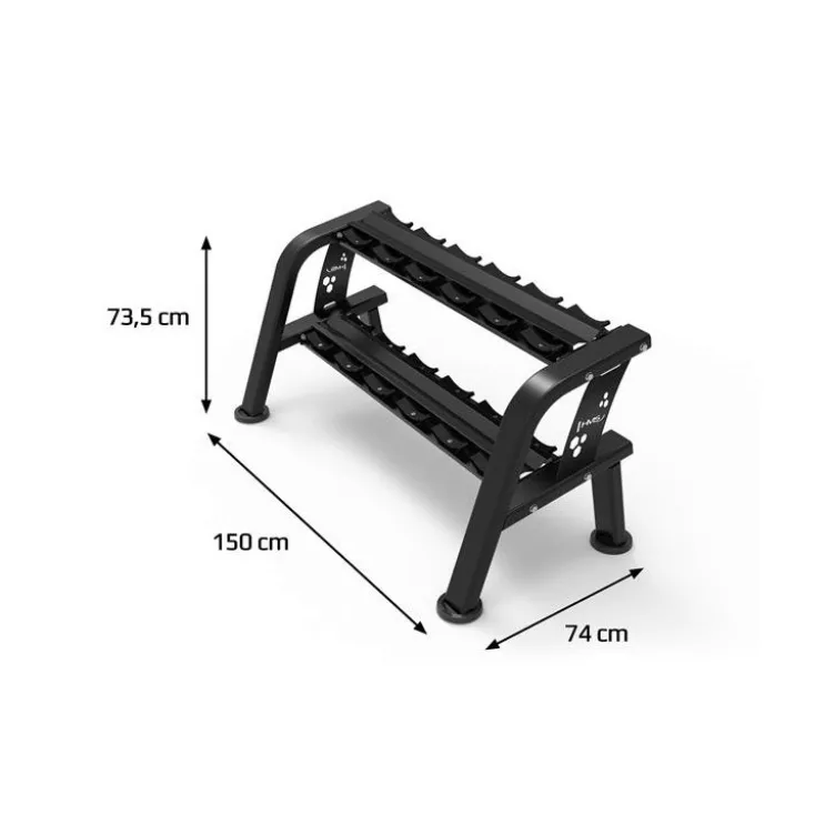 Rack de stockage pour haltères sur 2 étages avec support - Capacité 6 paires