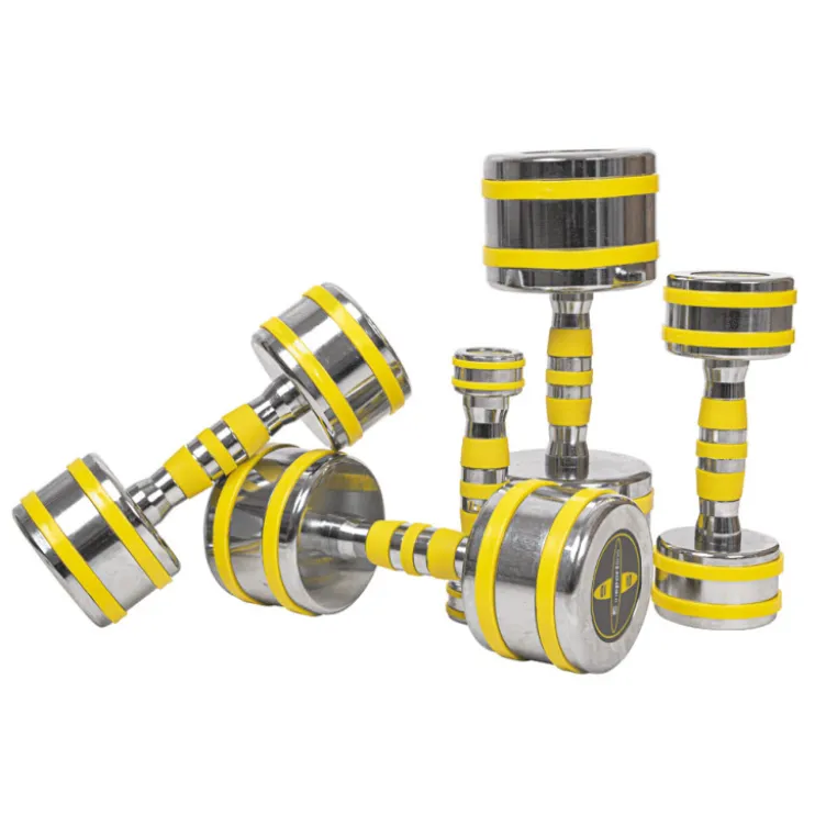 Rack d'haltères de musculation chromés ronds avec design original - 2 kg à 12 kg