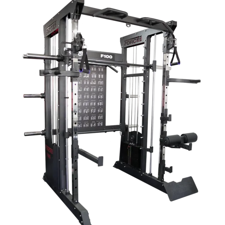 Rack polyvalent Force USA F100 V2 avec 200 kilos de plaques de poids et accessoires de training