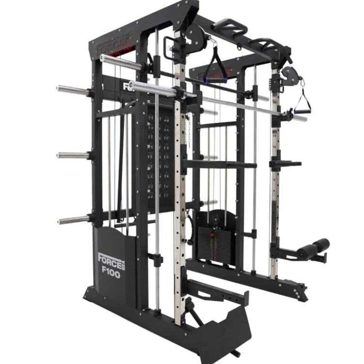 Rack polyvalent Force USA F100 V2 avec 200 kilos de plaques de poids et accessoires de training