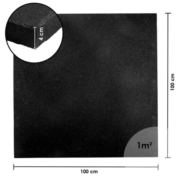 Revêtement de sol en caoutchouc SBR 100 x 100 cm d'épaisseur 4 cm pour salles de musculation