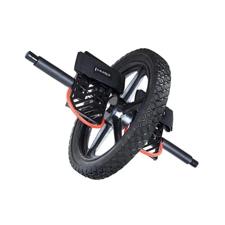 Roue abdominale en caoutchouc pour exercices de musculation avec sangles de maintien pour mains et pieds