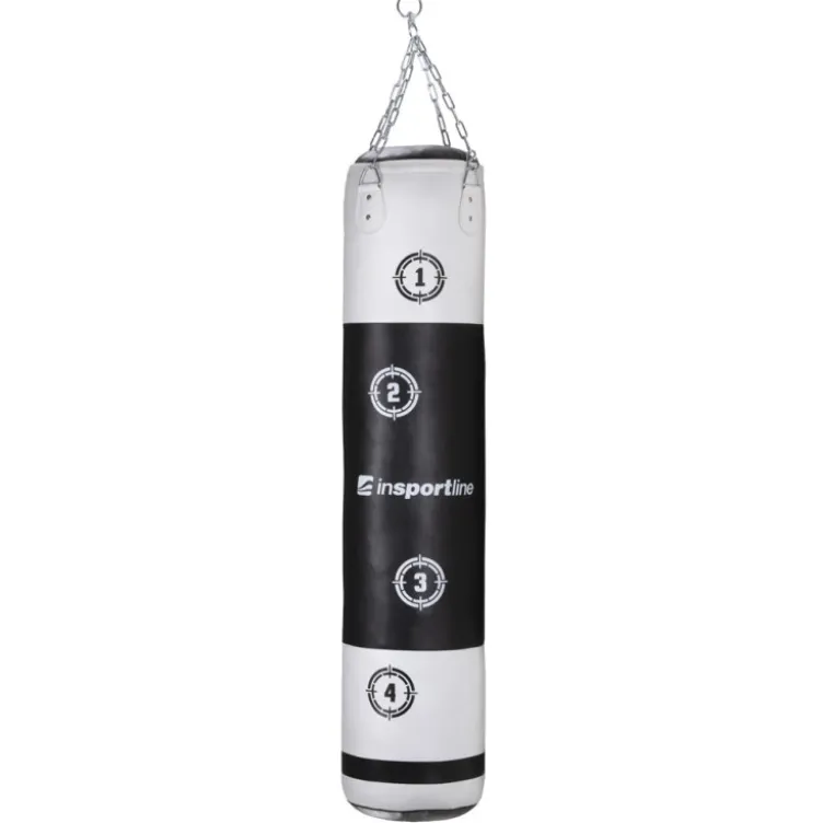 Sac de frappe en cuir avec cibles - 150 x 35 cm / noir et blanc