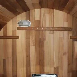 Sauna extérieur complet avec porche à capacité d'accueil de 4 personnes en forme de tonneau en bois de cèdre - De 15° à 90° C
