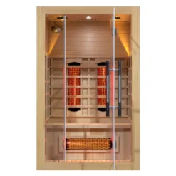 Sauna infrarouge en bois pour deux personnes Trevirke 200 avec ioniseur d'air - Max 65° avec chauffage au sol et luminothérapie