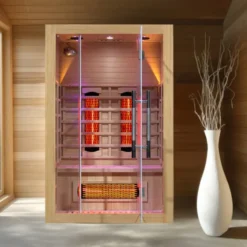 Sauna infrarouge en bois pour deux personnes Trevirke 200 avec ioniseur d'air - Max 65° avec chauffage au sol et luminothérapie