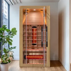 Sauna infrarouge pour une personne Trevirke 100 sauna - 7 couleurs de luminothérapie avec chauffage jusqu'à 65°