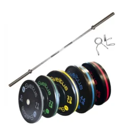 Set complet 110 kg barre 220 cm et poids olympiques