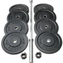 Set économique de 100 kg de poids Bumpers Plates et Barre de musculation olympique ATX