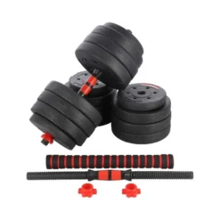 Set de musculation avec poids de 40 kg + 2 barres courtes + barre de connexion idéal pour home-gym