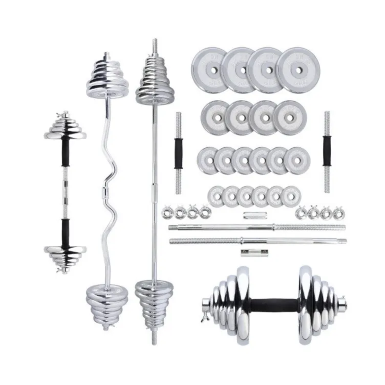 Set d'haltères chromé en mallette pour musculation des biceps - 55 kg