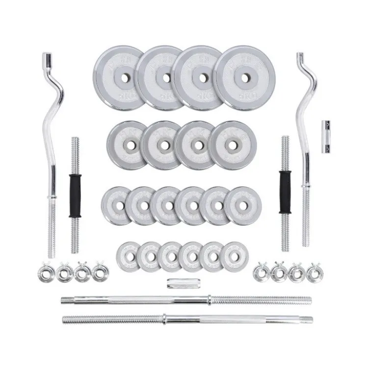 Set d'haltères chromé en mallette pour musculation des biceps - 55 kg