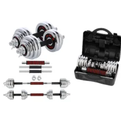 Set d'haltères chromées 2 x 15 kg avec valise de transport