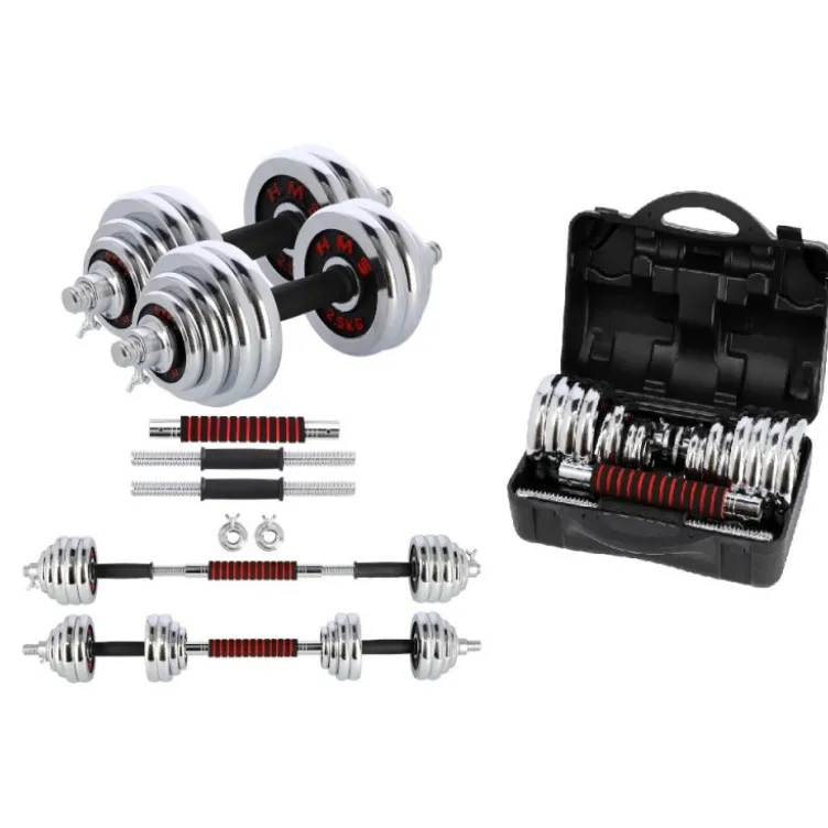 Set d'haltères chromées 2 x 15 kg avec valise de transport