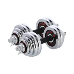 Set d'haltères chromées 2 x 15 kg avec valise de transport