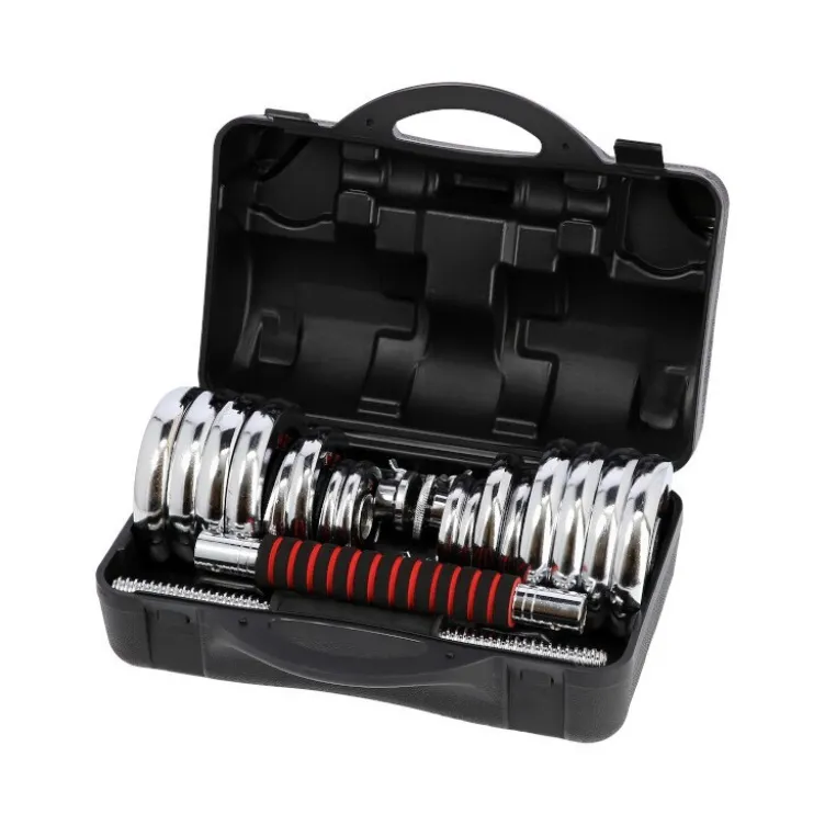 Set d'haltères chromées 2 x 15 kg avec valise de transport
