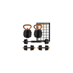 Set d'haltères en acier 4 en 1 - Barre d'haltères ou kettlebells avec poignées antidérapantes