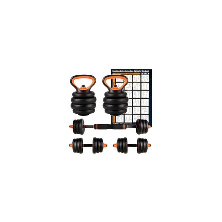 Set d'haltères en acier 4 en 1 - Barre d'haltères ou kettlebells avec poignées antidérapantes