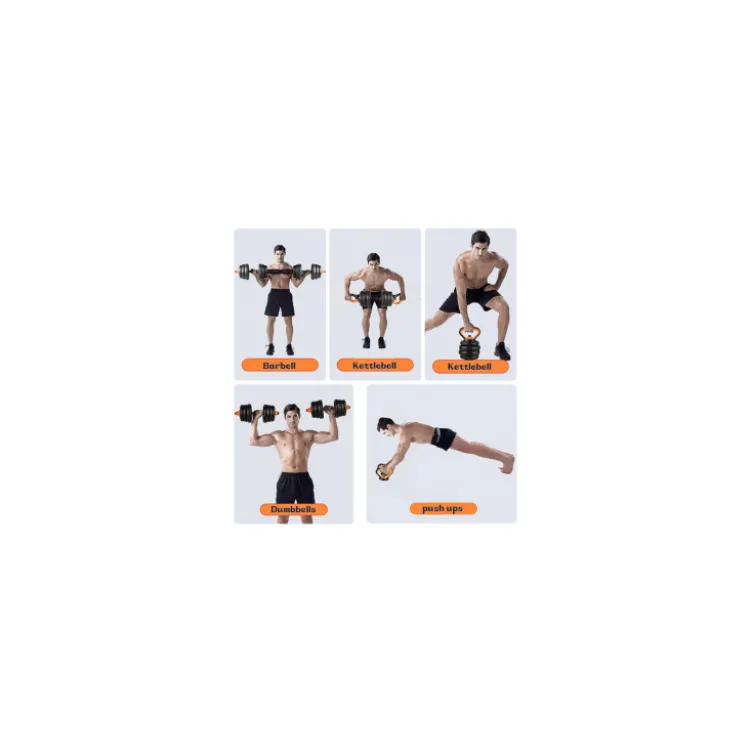Set d'haltères en acier 4 en 1 - Barre d'haltères ou kettlebells avec poignées antidérapantes