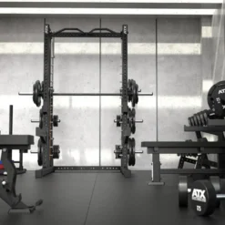 Smith machine ATX avec poulie à charge guidée 125 kg pour home gym - Barre guidée fluide avec 12 hauteurs