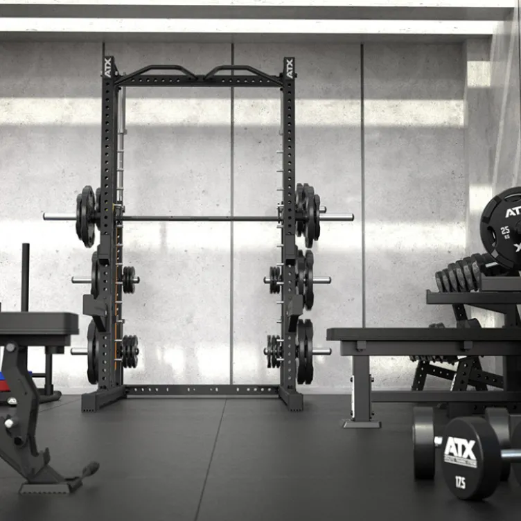 Smith machine ATX avec poulie à charge guidée 125 kg pour home gym - Barre guidée fluide avec 12 hauteurs