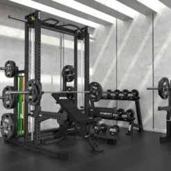 Smith machine ATX avec poulie à charge guidée 125 kg pour home gym - Barre guidée fluide avec 12 hauteurs
