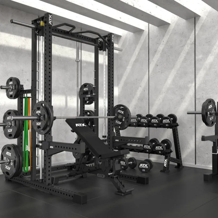 Smith machine ATX avec poulie à charge guidée 125 kg pour home gym - Barre guidée fluide avec 12 hauteurs