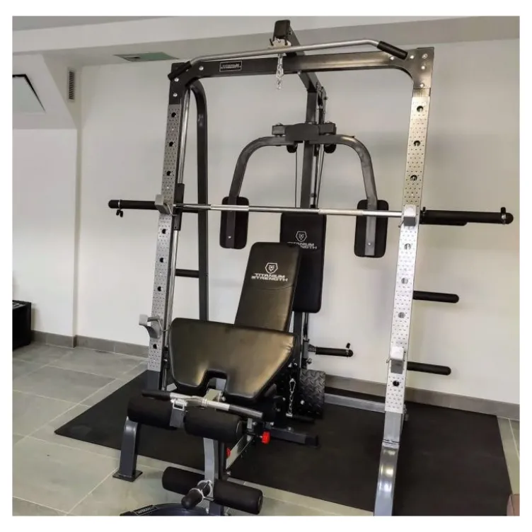 Smith machine complète avec système à poulie et banc d'entraînement avec options - Pack musculation 180SP Titanium Strength