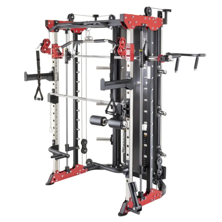 Smith machine de musculation avec colonnes de poids et barre guidée pour entraînement complet en salle de sport professionnelle
