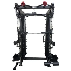 Smith machine de musculation avec double colonne de poids 200 kg et système de poulie