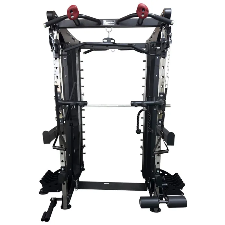 Smith machine de musculation avec double colonne de poids 200 kg et système de poulie