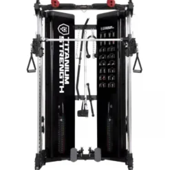 Smith machine à double poulie réglable avec colonnes de poids 2 x 90 kg Titanium Strength FT90 - Structure pliable