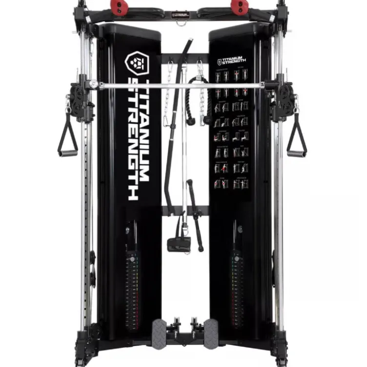 Smith machine à double poulie réglable avec colonnes de poids 2 x 90 kg Titanium Strength FT90 - Structure pliable
