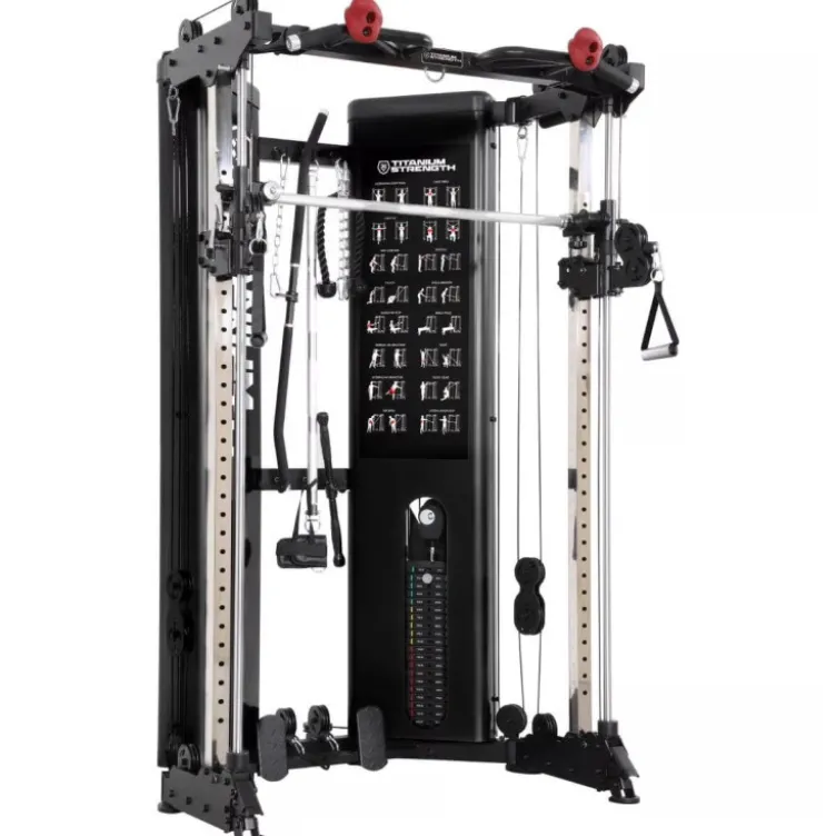Smith machine à double poulie réglable avec colonnes de poids 2 x 90 kg Titanium Strength FT90 - Structure pliable
