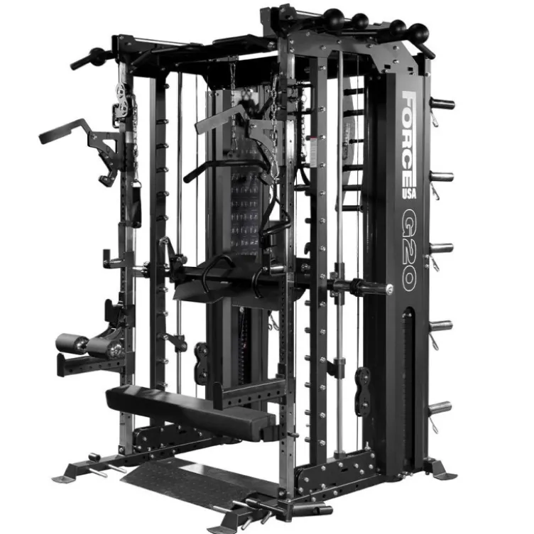 Smith Machine G20 Force USA avec fonction rack et leg press avec poulie double - Divers accessoires inclus
