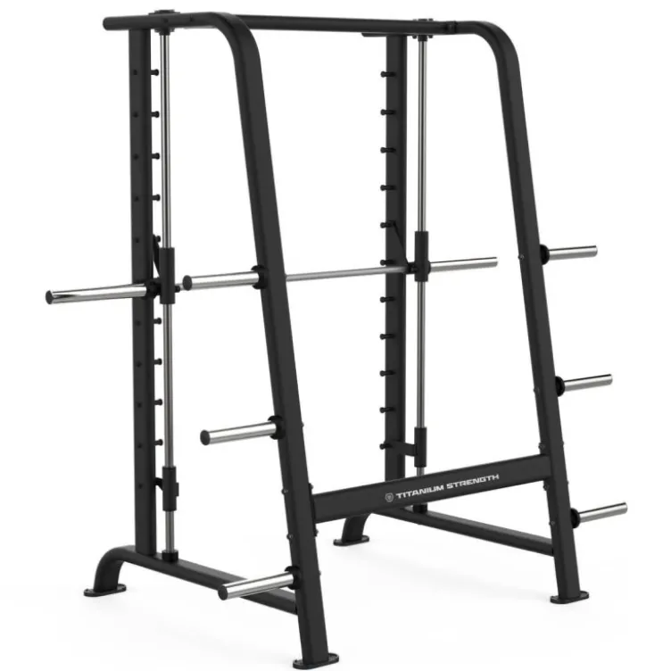 Smith Machine Professionnelle ultra fluide avec support de rangement - Capacité 250 kg - Titanium StrengthBlack Series