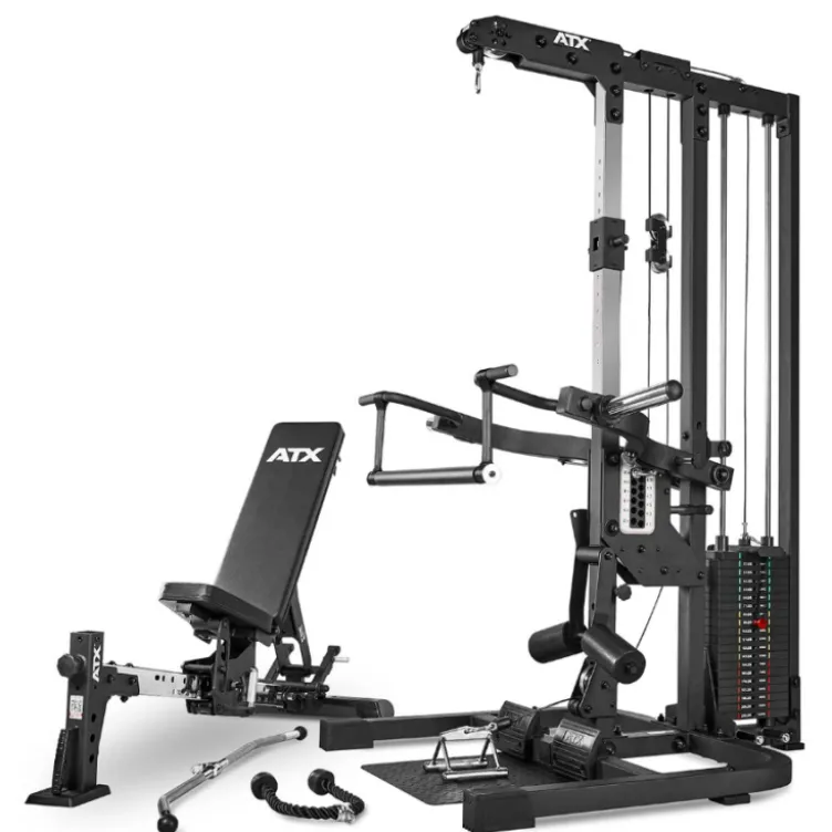 Station ATX triplex à charge guidée avec banc multi-réglable support à options - Gym multi-station colonne de poids